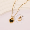 Collana con pendente a cuore dorato con contrasto bianco e nero e catena a palline - Collana Cuore Bianco E Nero (N0237)