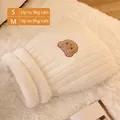 Sacco a pelo semichiuso per gatti bianco crema con toppa a forma di orso e lana d'agnello - Taglia M / Bianco (Stile tipo piumino)