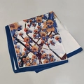 Elegant floral silk square scarf with navy blue borders and vintage orange flower print - Winter Plum Blossom Silk Scarf / 65