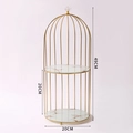 Golden 2-tier birdcage bathroom organizer with marble shelves, 49cm height dimension - Double Tier - White Gold (Marble Texture)