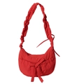 Red croissant shoulder bag with large decorative bow and ruffled strap detail - Red