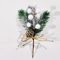 Artificial pine needle branch with white berries, pine cone and twine bow decoration - White Snow Flocked Style