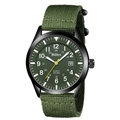 Military style men's quartz watch with green nylon strap and 50M waterproof dial - Black Case Light Green Dial Green Nylon Strap