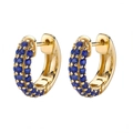 Elegante goldfarbene Creolen mit zweireihigen, mikroverzierten dunkelblauen Zirkonia - Gold Doppelreihig Blauer Strass / Blau