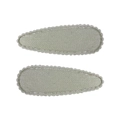 Pair of green linen fabric snap hair clips with white scalloped lace edge trim - Scalloped Teardrop Clip (Set of 2) / Dusty Green-Cotton Linen