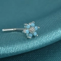 L-shaped silver nose stud with flower design and light blue cubic zirconia stones - Style B / Blue Turquoise