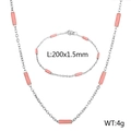 Silver titanium steel chain set with pink cylindrical beads, necklace and bracelet combo - Steel (Pink Beads)