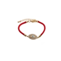 Verstellbares rotes Armband mit vergoldetem Evil Eye Anhänger und glitzernden Kristallen - Rotes Seil