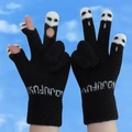 Gants en tricot noirs avec bouts de doigts panda mignons et ouvertures pratiques - Gants sans doigts / Noir