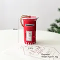 Red Christmas metal mailbox hanging ornament with opening lid and festive santa art - Red