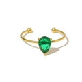 Detailed view of an adjustable gold-plated ring with a pear-cut emerald green gemstone - F10186 Green Zircon Water Drop Gold