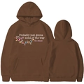 Deep brown oversized hoodie with white jingle some of the way text on front and back - S / Coffee