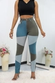 Slim fit high waisted patchwork jeans featuring dark blue and olive green panels - 3XL / Green