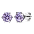 Macro view of 925 sterling silver six-prong setting with a brilliant purple moissanite - Stud Earrings / 1 Carat x 2 / Light Purple (1CT*2)