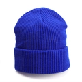 Royal blue ribbed knit beanie with fold-over cuff for winter warmth and outdoor fashion - One Size / Elastic / Royal Blue