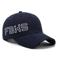 Navy blue distressed baseball cap with embroidered letters and vintage frayed brim detail - Adjustable / Navy Blue