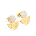 Minimalist gold stainless steel geometric stud earrings with white mother of pearl inlay - Gold Mother of Pearl Half Circle Style (KE101667-KFC)