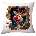Federa natalizia con renna cartone animato 3D che sbuca da un muro di mattoni - Renna 3D