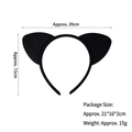 Detail view of the black cat ear headband showing precise dimensions and size specs - Black