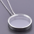 Silver round glass locket necklace with stainless steel chain for keepsakes - Inner Diameter 30mm / Steel