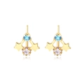 Gold star earrings set with blue and purple zirconia crystals in a 18k gold finish - Gold Plated Colorful Zirconia (E2396)
