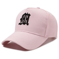 Casquette de baseball rose en coton avec broderie gothique noire et couronne structurée - Réglable / Rose