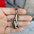 Vintage style long neck cat brooch in antique bronze finish with artistic metal texture - Up Tail Cat Ring Holder