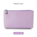 Medium size light purple PU leather cosmetic pouch with cross-grain texture and silver zipper - Medium Light Purple
