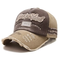 Vintage baseballpet in bruin en kaki met Rock Shark borduursel en distressed look - Koffie met beige rand