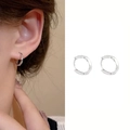 Silver twisted hoop earrings with heart cubic zirconia stones in minimalist Korean style - A554 Silver Textured Hoop
