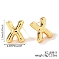 Polished golden X-shaped bubble stud earrings with dimensions and weight specs - Letter X (E01698-X)
