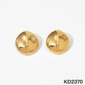 Polished golden dome-shaped stainless steel earrings with a retro textured finish - Polished Dome Style (KD2370) / Gold