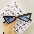 Retro triangle cat eye sunglasses for kids featuring black frames and light blue lenses - Black Frame Blue Lens