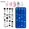 Piastra per stamping nail art rettangolare in acciaio con motivi floreali e farfalle - Stile con Motivo Farfalla e Floreale (OM-H01)