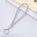 Sparkling silver rhinestone wrist strap with polished metal spring ring buckle - 6mm Rhinestone Spring Ring Charm - White (K3462)