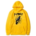 Bright yellow pullover hoodie featuring a funny black and white crow graphic design - Yellow