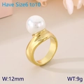 Luxury 18K gold-plated stainless steel wide band ring with a large white round pearl - US 6 / Gold Style (KR111276-GC)
