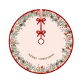 Round Christmas tree skirt with festive pine berries, red bows and golden Merry Christmas text - Style 023 Berries & Pine