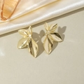 Elegant 18k gold plated leaf stud earrings with matte texture on silk background - Gold-Style C