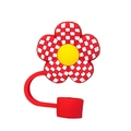 Dettaglio del tappo in silicone rosso con motivo a scacchi bianchi per cannucce da 10mm - Rosso
