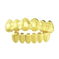 Hip hop style gold plated copper teeth grillz set for top and bottom rows on white background - Maple Leaf Pattern Set / Maple Leaf Design Gold Set