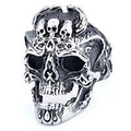 Vintage gothic punk skull ring in silver-toned stainless steel with aged finish detail - 25310