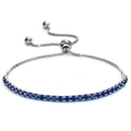 Detailed view of silver adjustable tennis bracelet with round cut dark blue zircons - 2mm Zirconia / Silver/Blue Zirconia