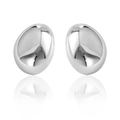 Polished silver irregular molten lava pebble stud earrings on a clean white background - Silver XLEH021-1 (Mirror Bean)