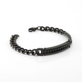 Sleek black stainless steel Cuban link bracelet with a central rectangular bar design - Black