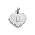Silver stainless steel heart pendant featuring an engraved capital letter U detail - Letter U / Steel