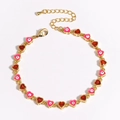 Detail of gold chain bracelet with pink enamel evil eye hearts and red crystal charms - Pink Heart Red Zircon Style (Gold 8)