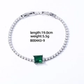 Silver tennis bracelet featuring white round zircons and a green square stone center - Silver Square Green Zircon