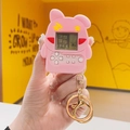 Pink handheld mini tetris game console keychain for kids with golden metal ring - Pink Rabbit Game Console