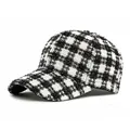 Classic black and white plaid tweed baseball cap with frayed edges for a chic look - One Size / Black and White